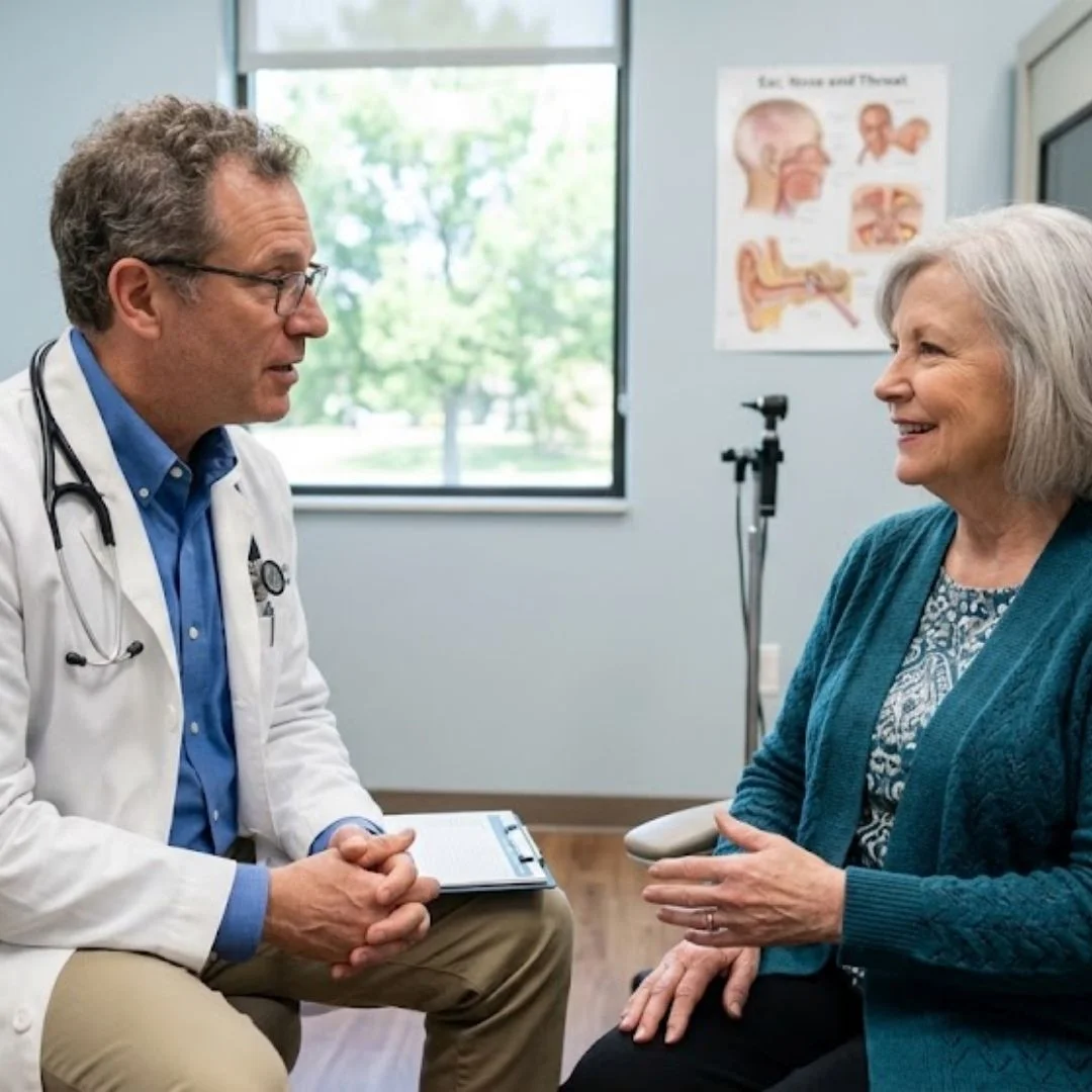 woman talking to ENT doctor
