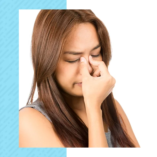 A woman with nasal congestion.