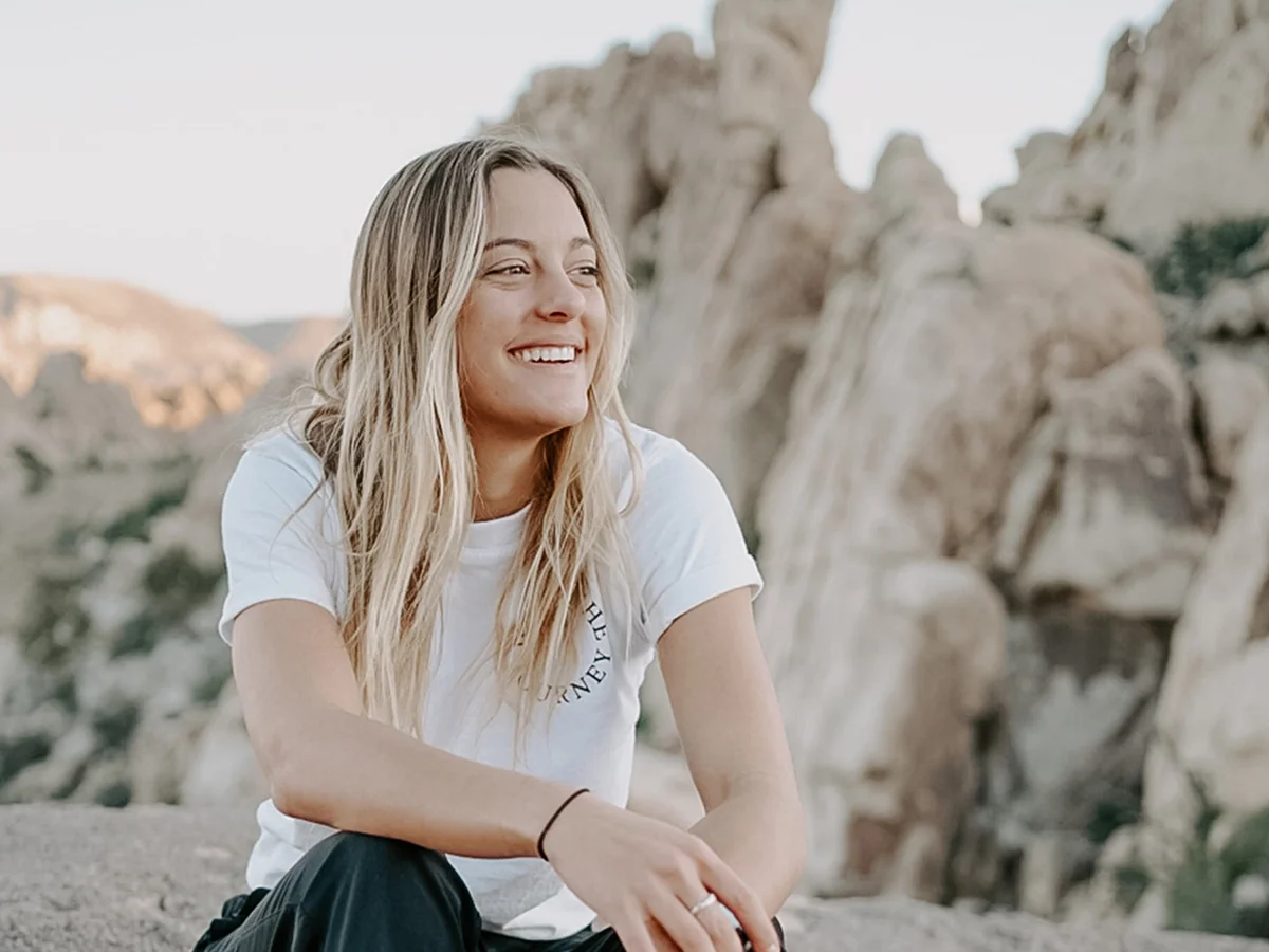 Woman smiling in desert