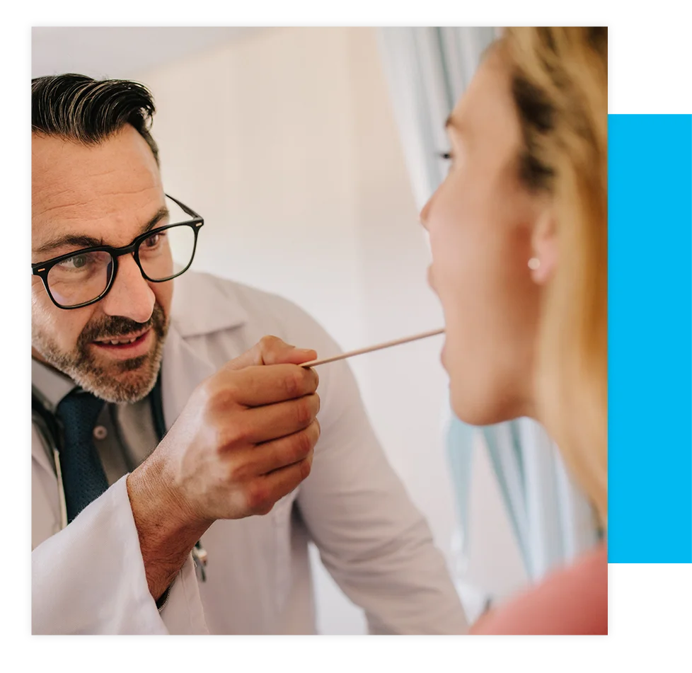 person suffering from sinusitis with ENT doctor