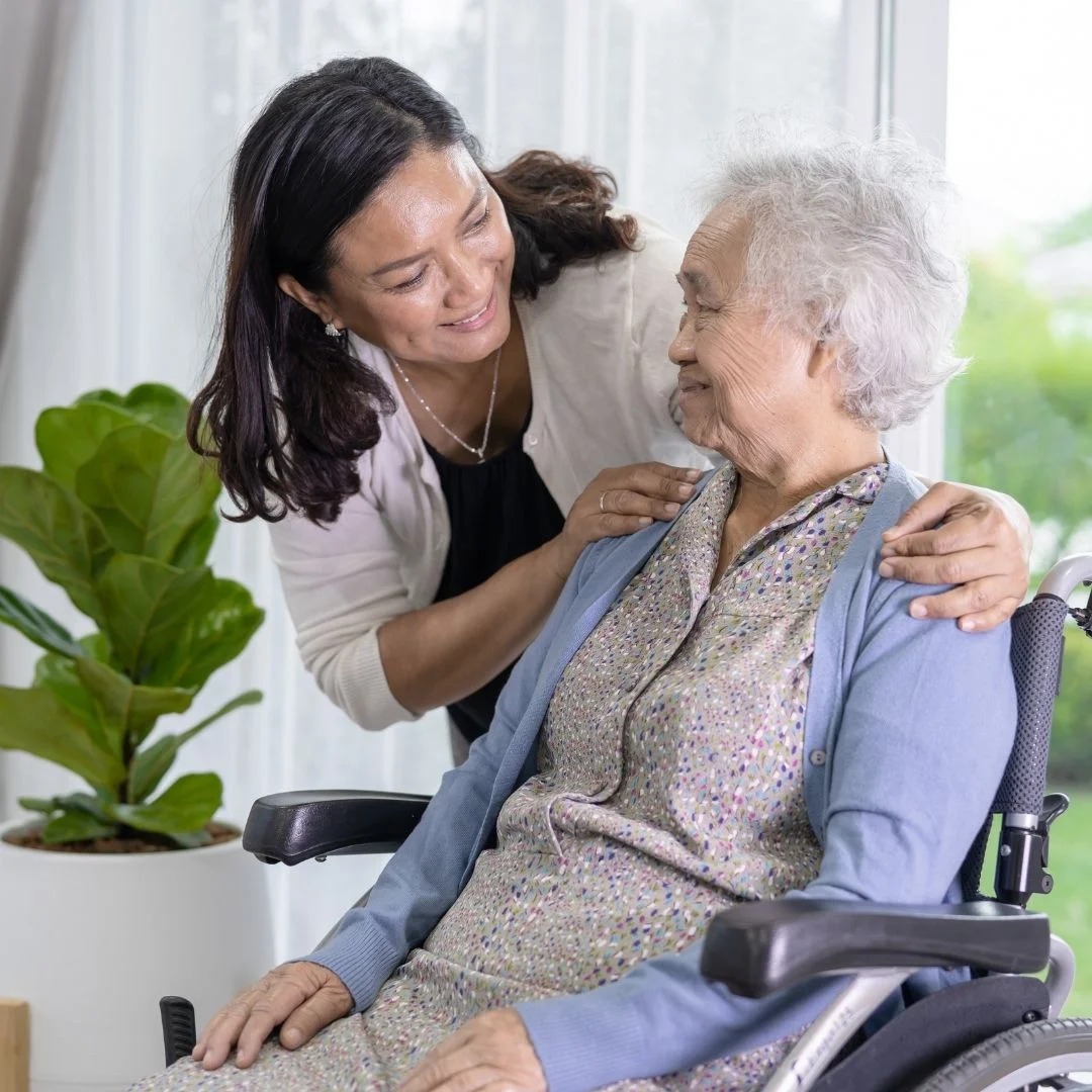 older woman with dementia receiving care